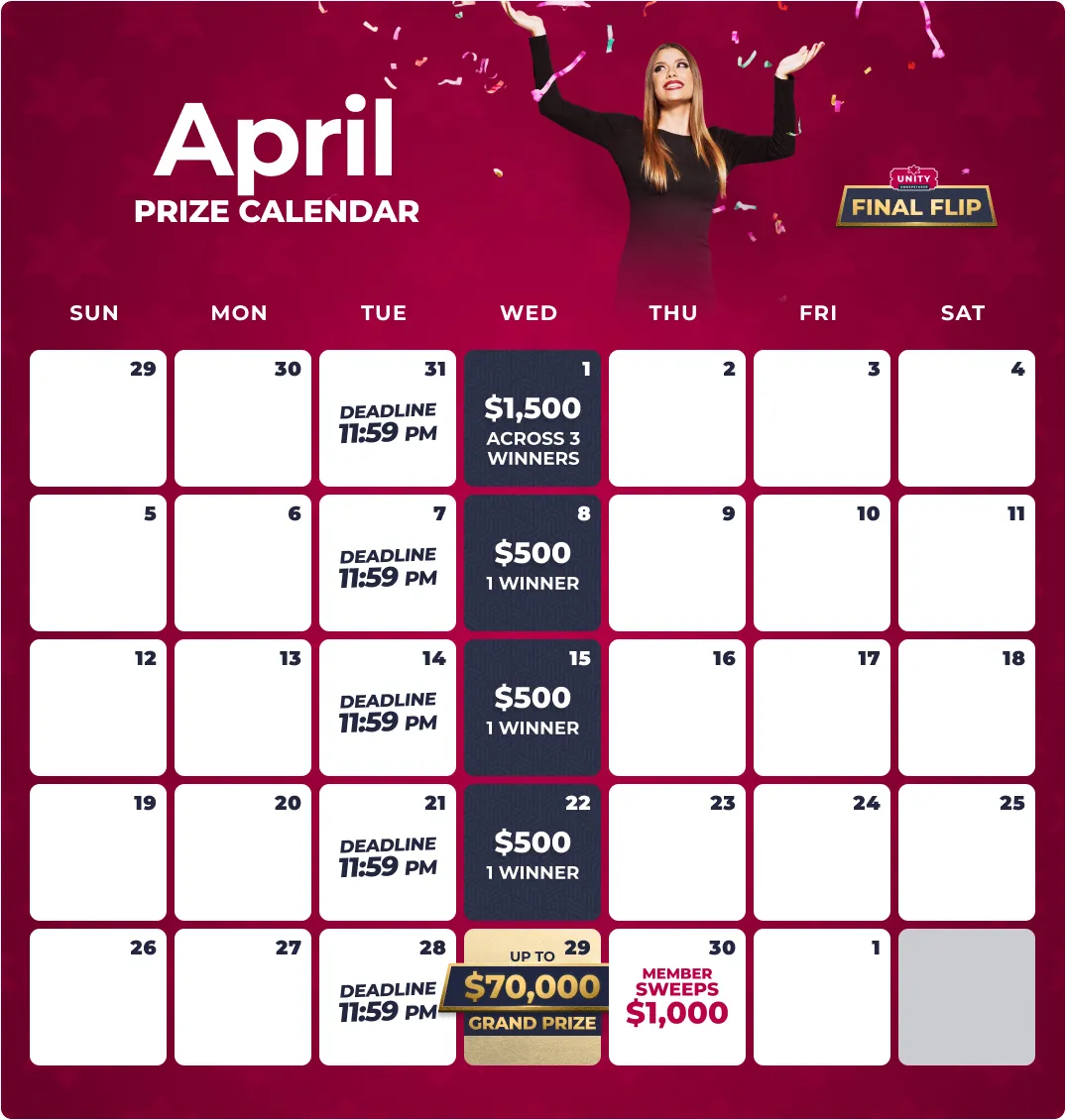Unity Sweepstakes calendar lost