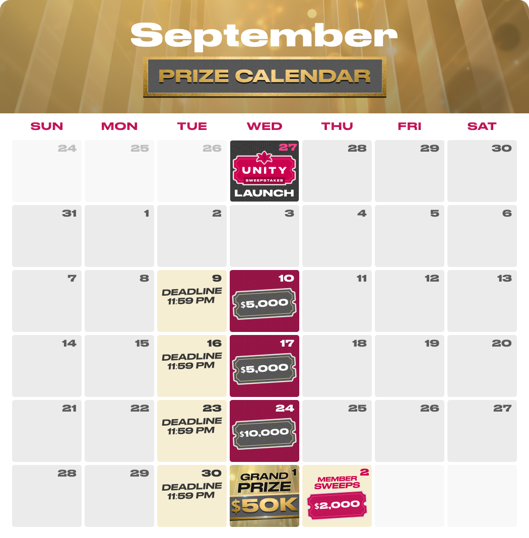 Unity Sweepstakes Calendar